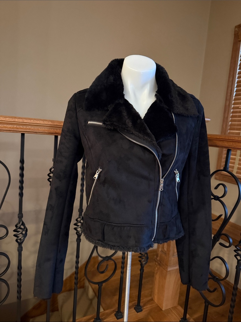 Romeo + Juliet Couture faux fur lined moto jacket